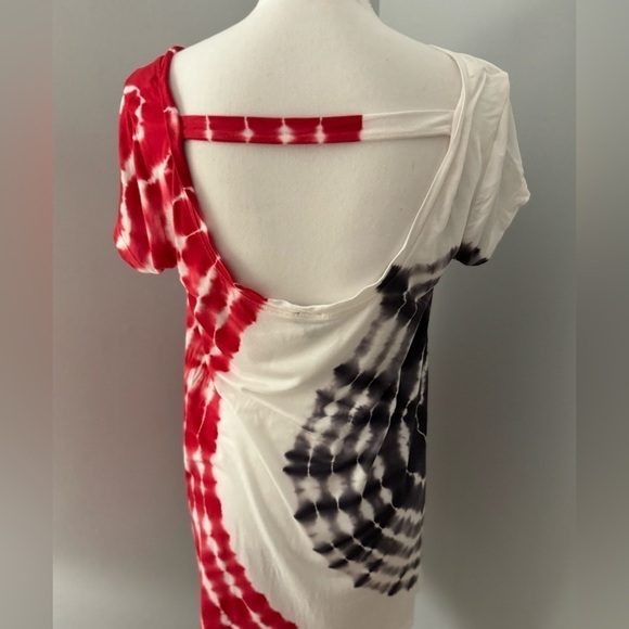 Cable and Gauge Scoop-neck T-shirt strap across back Red/white & blue TIE DYE M - Picture 3 of 10